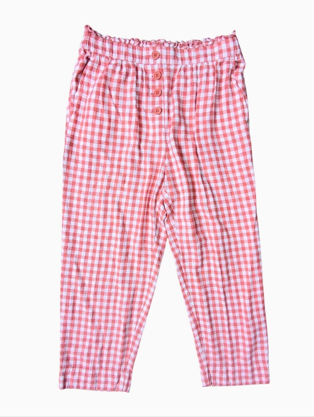 LOFT Ann Taylor Gingham Check High Waist Straight Leg Linen Blend Women's MEDIUM
